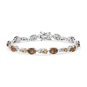 EverTrue Autumn Alexite and Hebei Peridot 12.50 ctw Rose Flower Bracelet in 18K YG Plated and Platinum Bond (8.00 In)