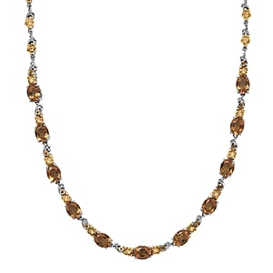 EverTrue Autumn Alexite and Brazilian Citrine 13.00 ctw Rose Flower Necklace in 18K YG Plated and Platinum Bond 18-20 Inches 