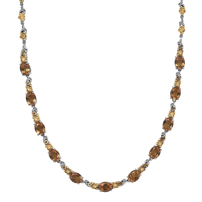 EverTrue Autumn Alexite and Brazilian Citrine 13.00 ctw Rose Flower Necklace in 18K YG Plated and Platinum Bond 18-20 Inches