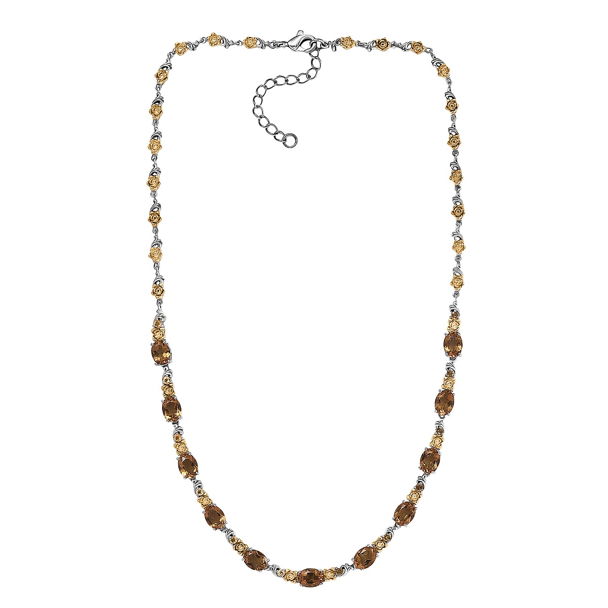 EverTrue Autumn Alexite and Brazilian Citrine 13.00 ctw Rose Flower Necklace in 18K YG Plated and Platinum Bond 18-20 Inches  image number 3