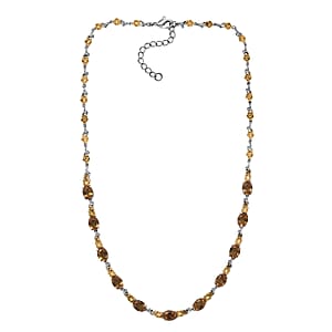 EverTrue Autumn Alexite and Brazilian Citrine 13.00 ctw Rose Flower Necklace in 18K YG Plated and Platinum Bond 18-20 Inches 