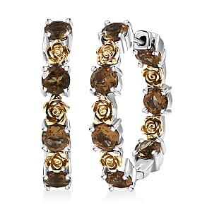 EverTrue Autumn Alexite 6.85 ctw Rose Flower Hoop Earrings in 18K YG Plated and Platinum Bond