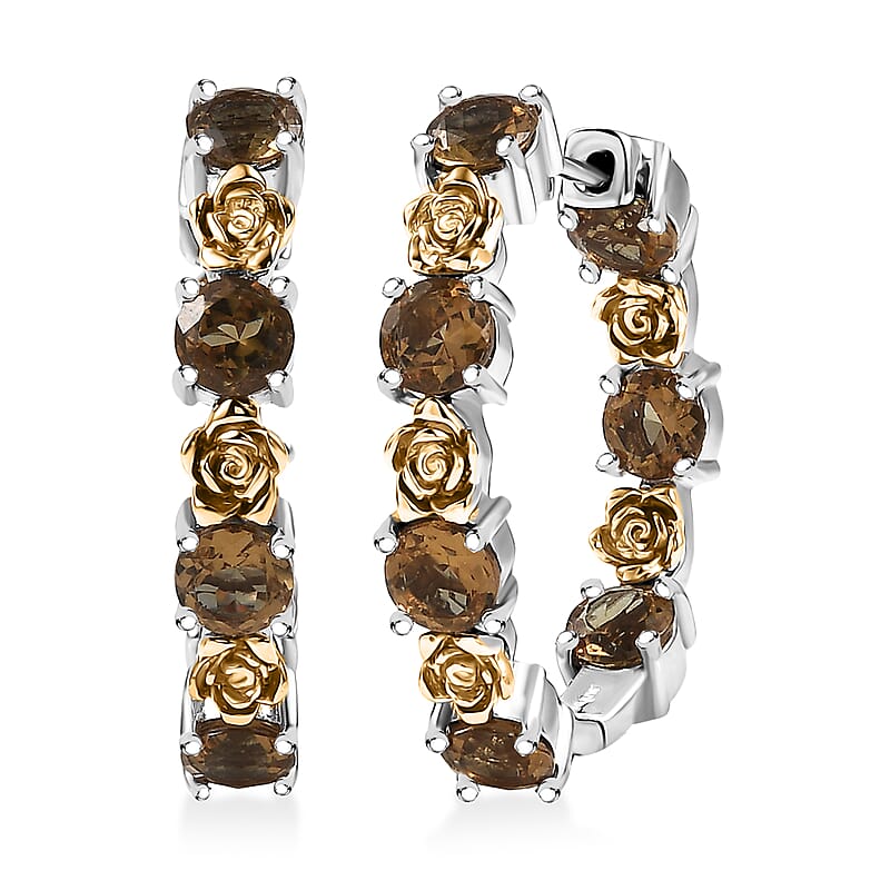 EverTrue Autumn Alexite 6.85 ctw Rose Flower Hoop Earrings in 18K YG Plated and Platinum Bond