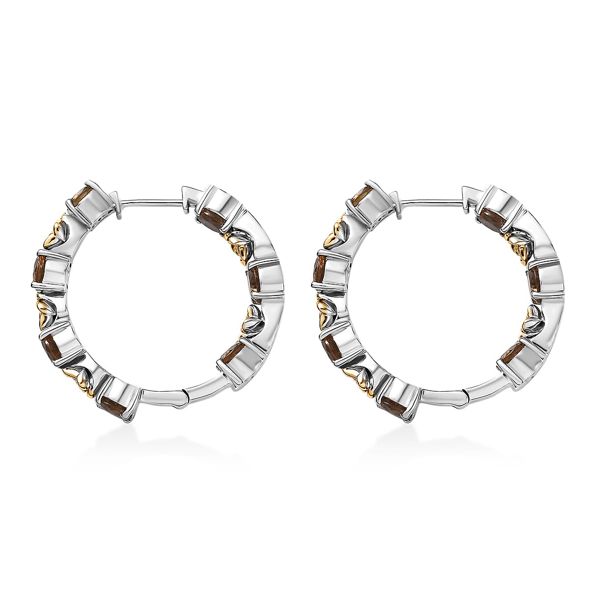 EverTrue Autumn Alexite 6.85 ctw Rose Flower Hoop Earrings in 18K YG Plated and Platinum Bond image number 3