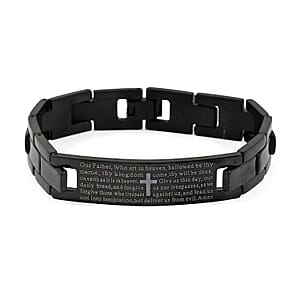 The Lords Prayer Steel Bracelet in Black Silvertone (7.50 In)