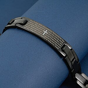 The Lords Prayer Steel Bracelet in Black Silvertone (7.50 In)