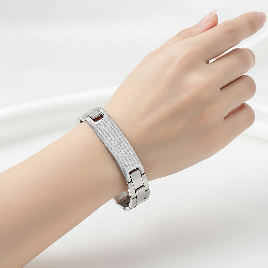The Lords Prayer Steel Bracelet in Silvertone (7.50 In)