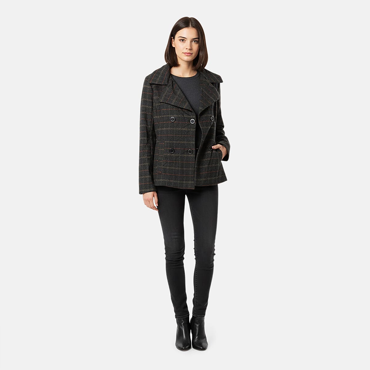 VMONG Women's Melton Plaid Peacoat S image number 0