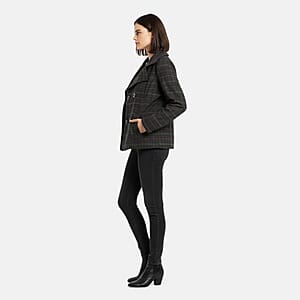 VMONG Women's Melton Plaid Peacoat S