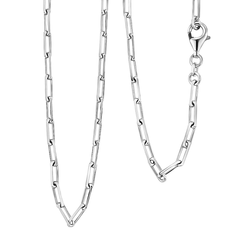 Made In Italy Paper Clip Necklace in Rhodium Over Sterling Silver 7.2 Grams 18 Inches