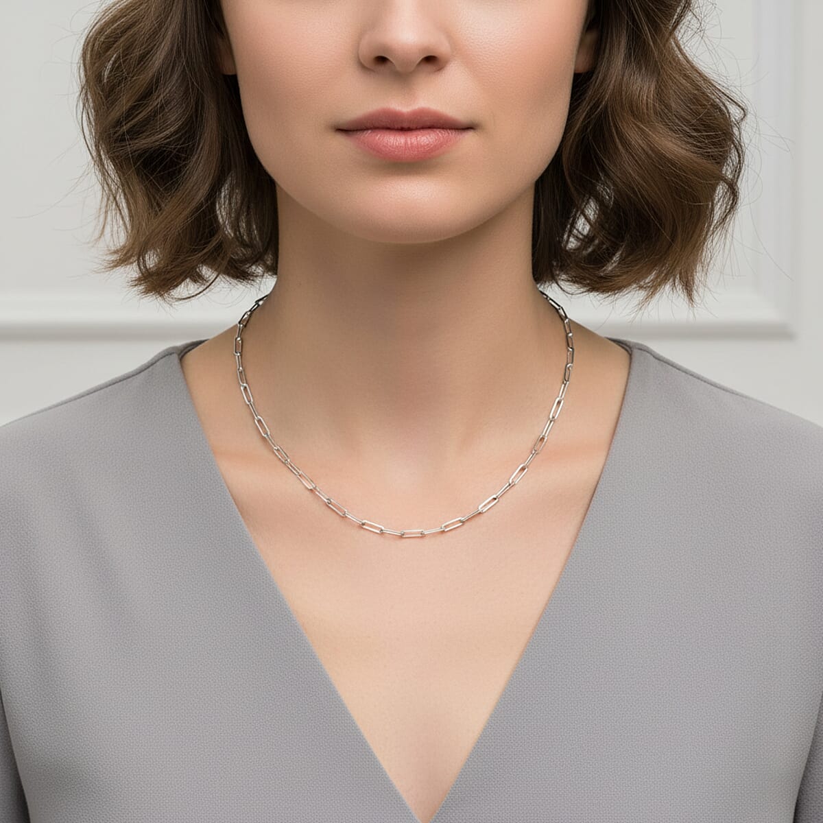 Made In Italy Paper Clip Necklace in Rhodium Over Sterling Silver 7.2 Grams 18 Inches image number 2