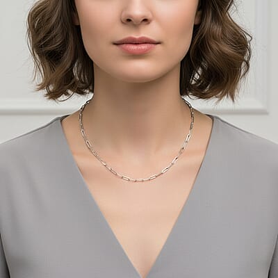 Made In Italy Paper Clip Necklace in Rhodium Over Sterling Silver 7.2 Grams 18 Inches