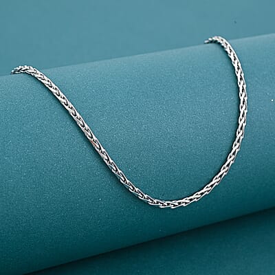 Made In Italy Round Wheat Chain Necklace in Rhodium Over Sterling Silver 7.05 Grams 18 Inches