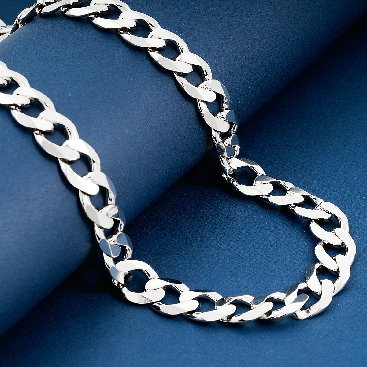 Italian 11.6mm Curb Chain Necklace in Rhodium Over Sterling Silver 92.1 Grams 24 Inches image number 1