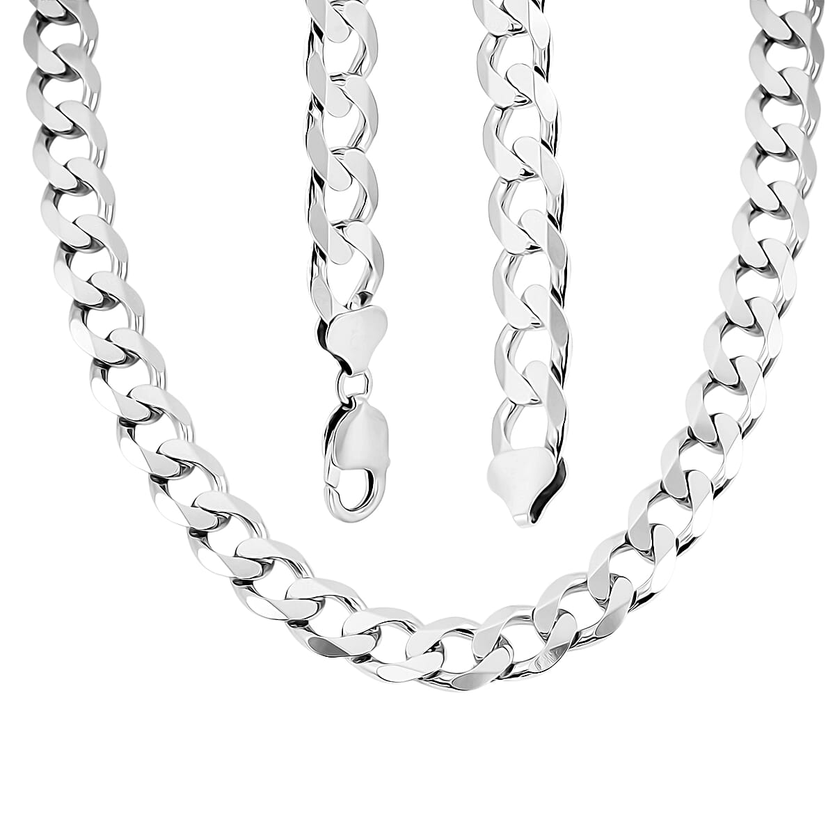Italian 11.6mm Curb Chain Necklace in Rhodium Over Sterling Silver 92.1 Grams 24 Inches image number 4