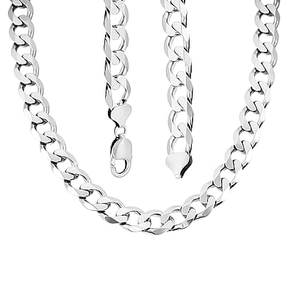 Italian 11.6mm Curb Chain Necklace in Rhodium Over Sterling Silver 92.1 Grams 24 Inches