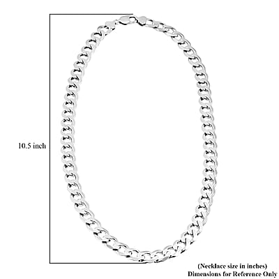 Italian 11.6mm Curb Chain Necklace in Rhodium Over Sterling Silver 92.1 Grams 24 Inches