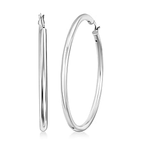 Round Tube Hoop Earrings in Rhodium Over Sterling Silver 8.8 Grams