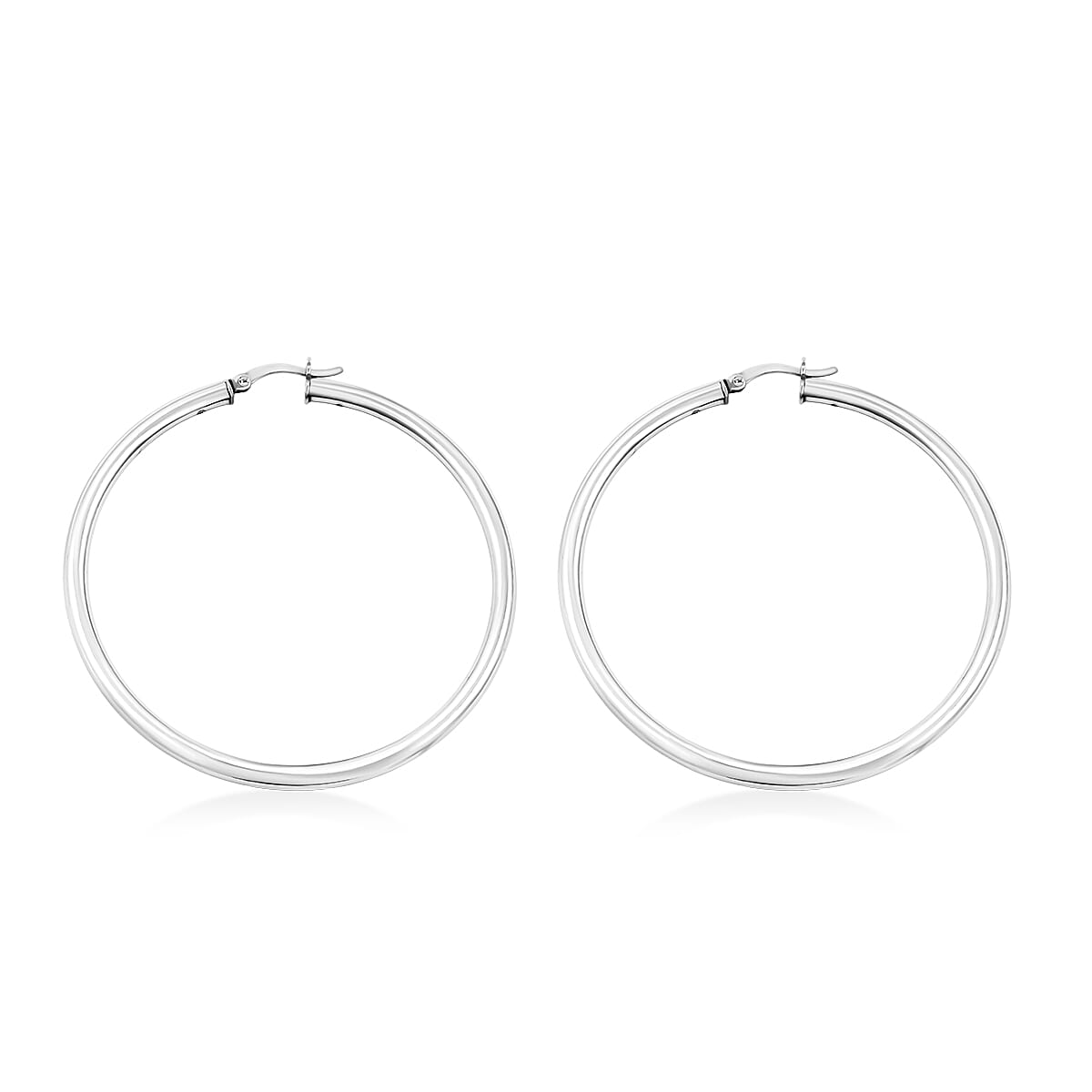 Round Tube Hoop Earrings in Rhodium Over Sterling Silver 8.8 Grams image number 3