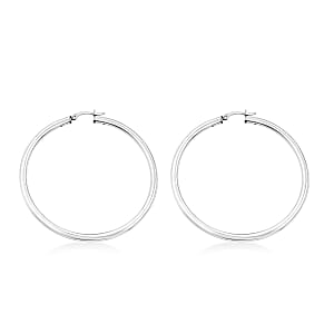 Round Tube Hoop Earrings in Rhodium Over Sterling Silver 8.8 Grams
