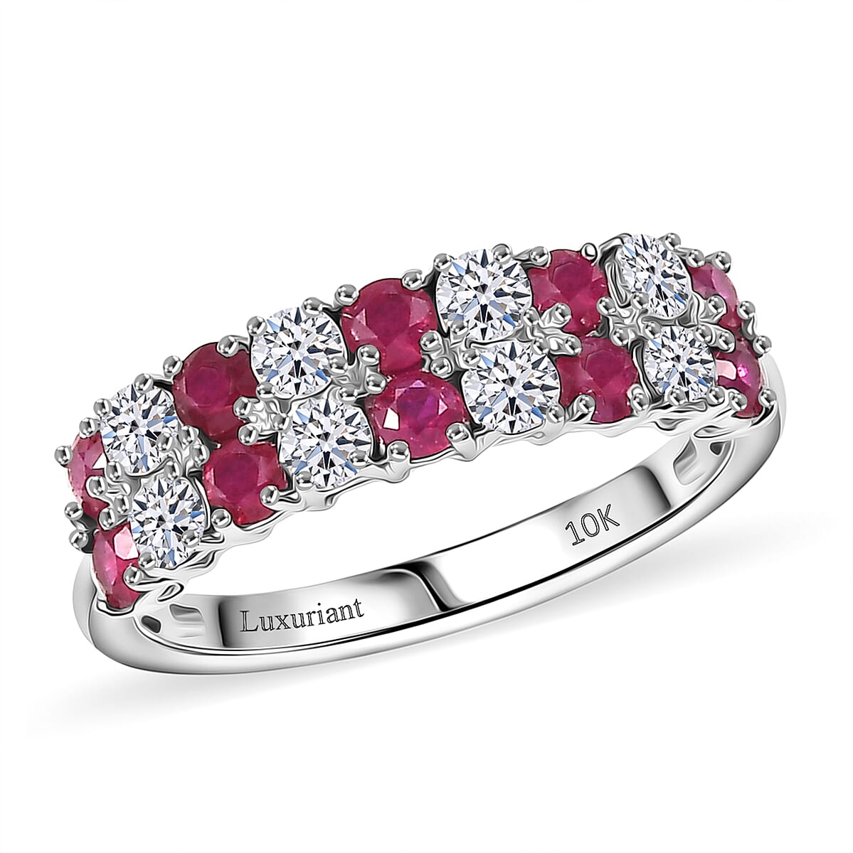  Certified & Appraised 10K White Gold AAA Montepuez Ruby, Luxuriant Lab Grown Diamond (G-H, SI) Band Ring (Size 10.0) 1.45 ctw image number 0