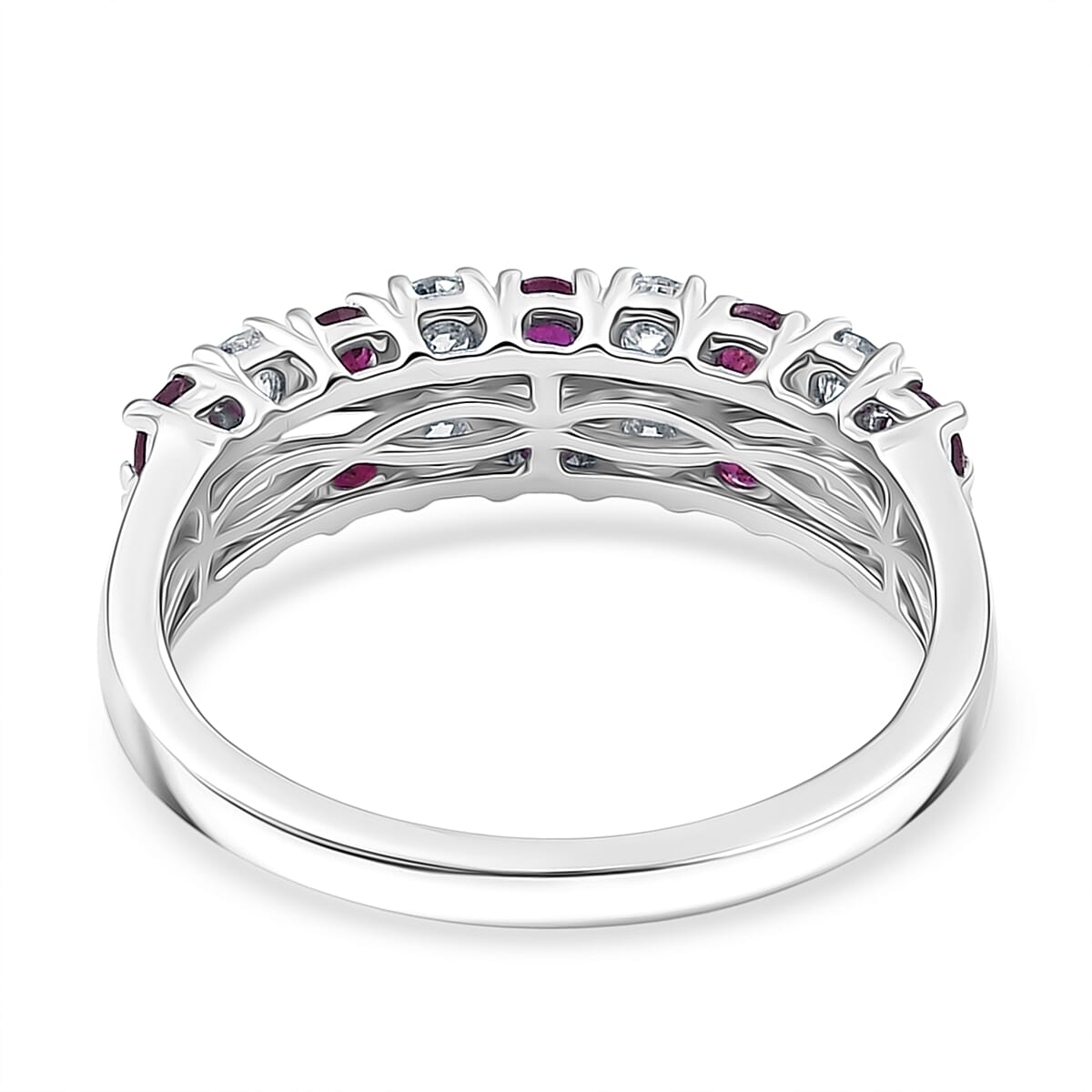  Certified & Appraised 10K White Gold AAA Montepuez Ruby, Luxuriant Lab Grown Diamond (G-H, SI) Band Ring (Size 10.0) 1.45 ctw image number 4