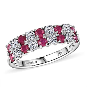Doorbuster Certified & Appraised AAA Montepuez Ruby and Luxuriant Diamond G-H SI 1.45 ctw Band Ring in 10K White Gold (Size 6.0)