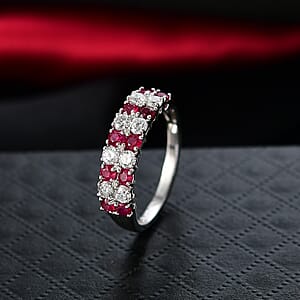 Doorbuster Certified & Appraised AAA Montepuez Ruby and Luxuriant Diamond G-H SI 1.45 ctw Band Ring in 10K White Gold (Size 6.0)