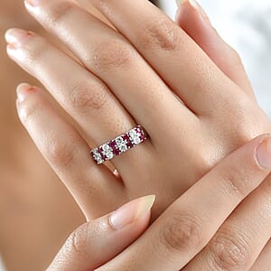 Doorbuster Certified & Appraised AAA Montepuez Ruby and Luxuriant Diamond G-H SI 1.45 ctw Band Ring in 10K White Gold (Size 6.0)