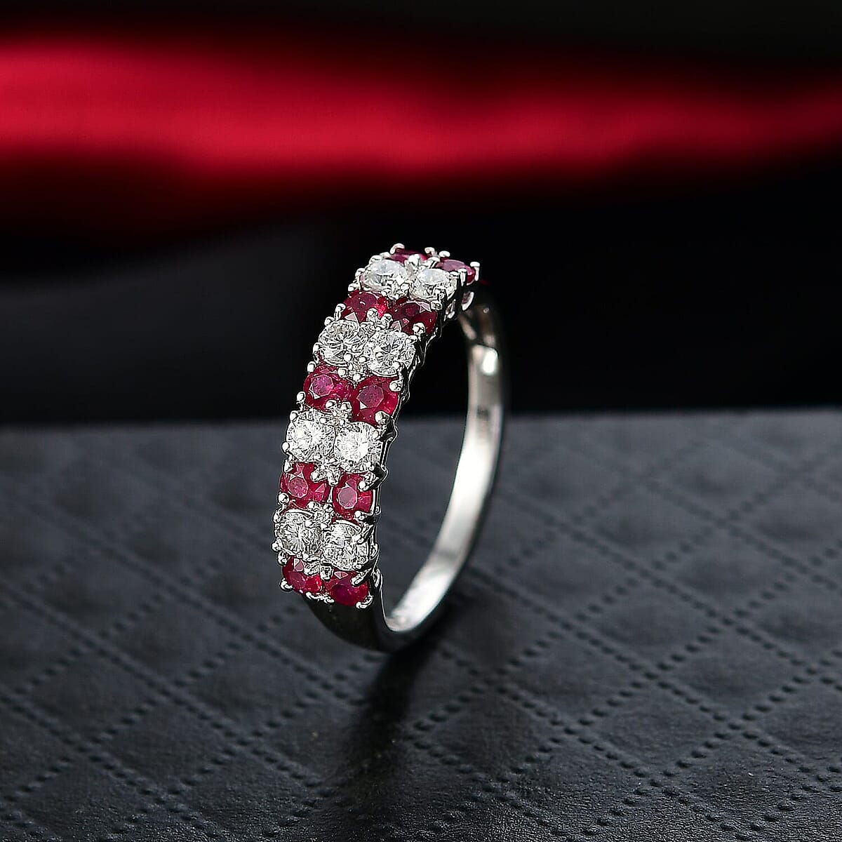 Certified & Appraised AAA Montepuez Ruby and Luxuriant Diamond G-H SI 1.45 ctw Band Ring in 10K White Gold (Size 8.0) image number 1