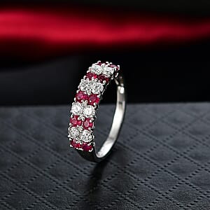 Certified & Appraised AAA Montepuez Ruby and Luxuriant Diamond G-H SI 1.45 ctw Band Ring in 10K White Gold (Size 8.0)