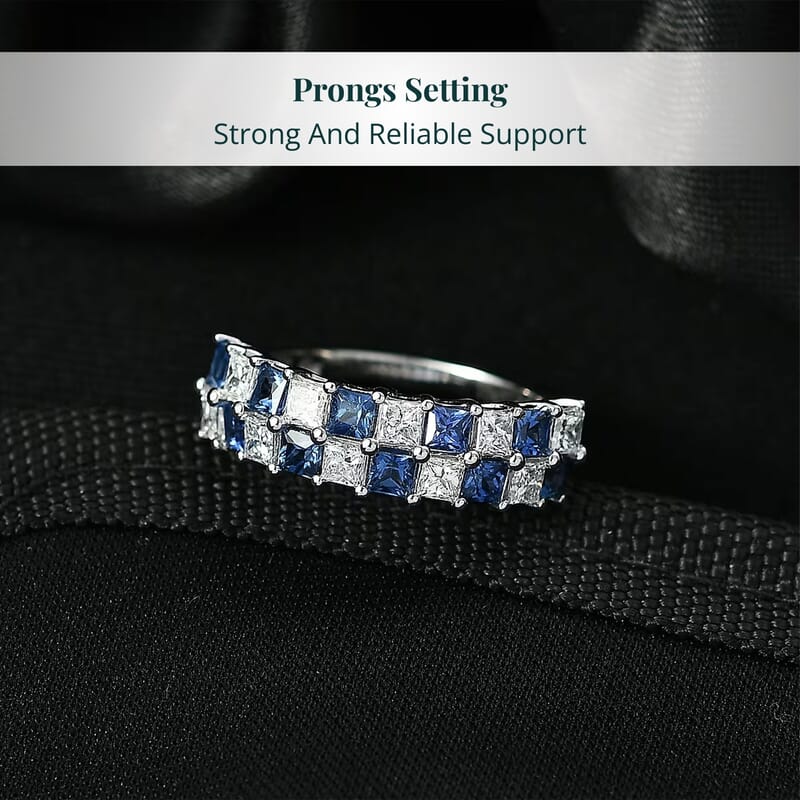 Certified & Appraised AAA Ceylon Sapphire and Luxuriant Diamond G-H SI 2.05 ctw Ring in 10K White Gold (Size 5.0)