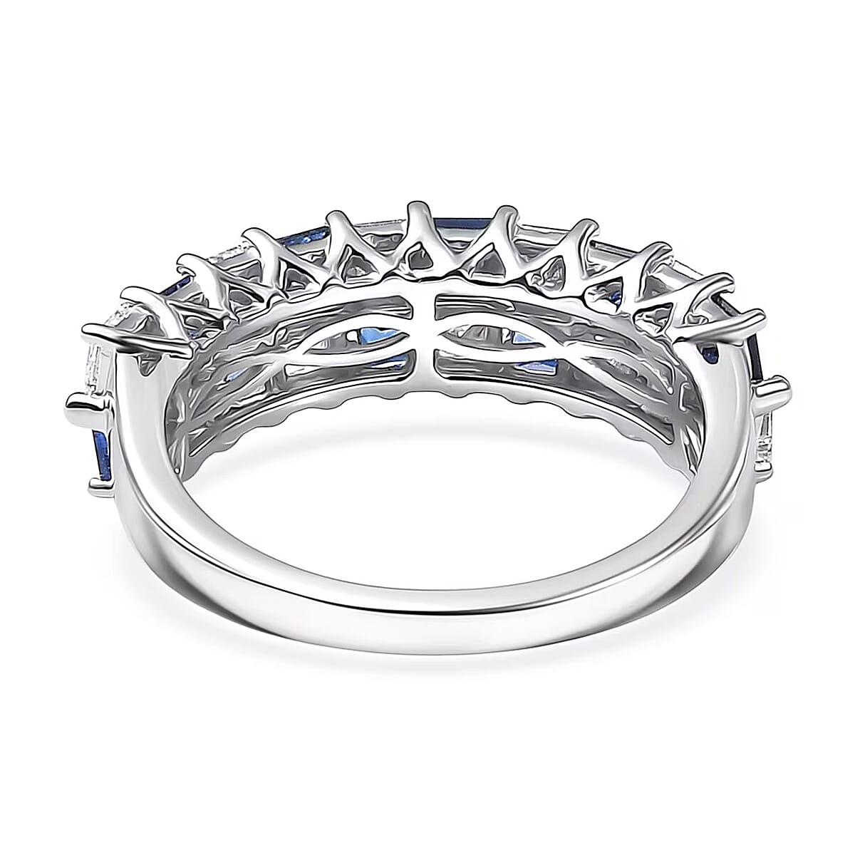 Certified & Appraised AAA Ceylon Sapphire and Luxuriant Diamond G-H SI 2.05 ctw Ring in 10K White Gold (Size 5.5) image number 6