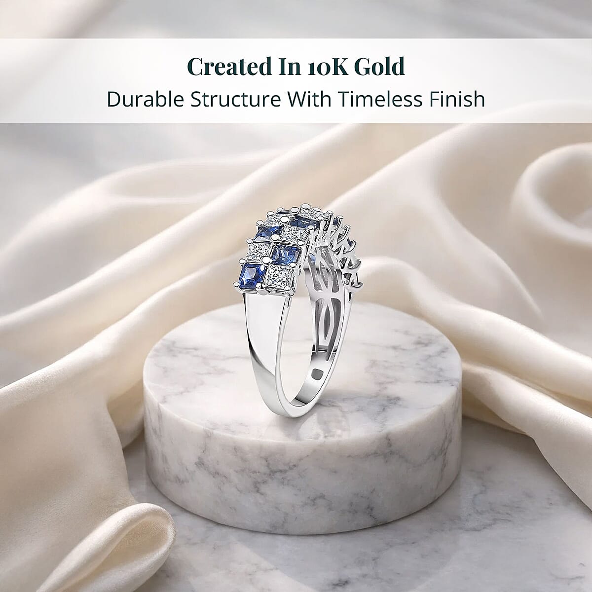  Certified & Appraised AAA Ceylon Sapphire and Luxuriant Diamond G-H SI 2.05 ctw Ring in 10K White Gold (Size 6.0) image number 2