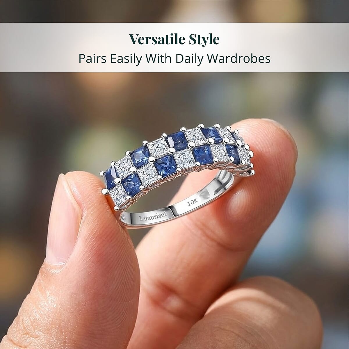  Certified & Appraised AAA Ceylon Sapphire and Luxuriant Diamond G-H SI 2.05 ctw Ring in 10K White Gold (Size 6.0) image number 4