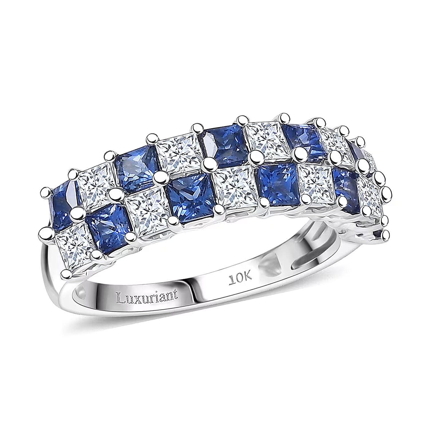 Certified & Appraised 10K White Gold AAA Ceylon Sapphire, Luxuriant Diamond (G-H, SI) Band Ring (Size 10.0) 2.05 ctw