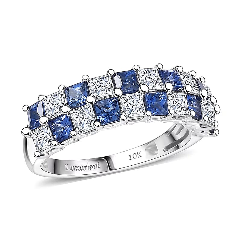 Certified & Appraised AAA Ceylon Sapphire and Luxuriant Diamond G-H SI 2.05 ctw Ring in 10K White Gold (Size 7.0)