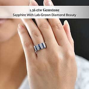 Doorbuster Certified & Appraised 10K White Gold AAA Ceylon Sapphire and Luxuriant Diamond G-H SI 1.36 ctw Band Ring (Size 10.0)