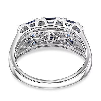 Certified & Appraised  10K White Gold AAA Ceylon Sapphire, Luxuriant Lab Grown Diamond (G-H, SI) (0.32 cts) Band Ring (Size 5.0) 1.40 ctw