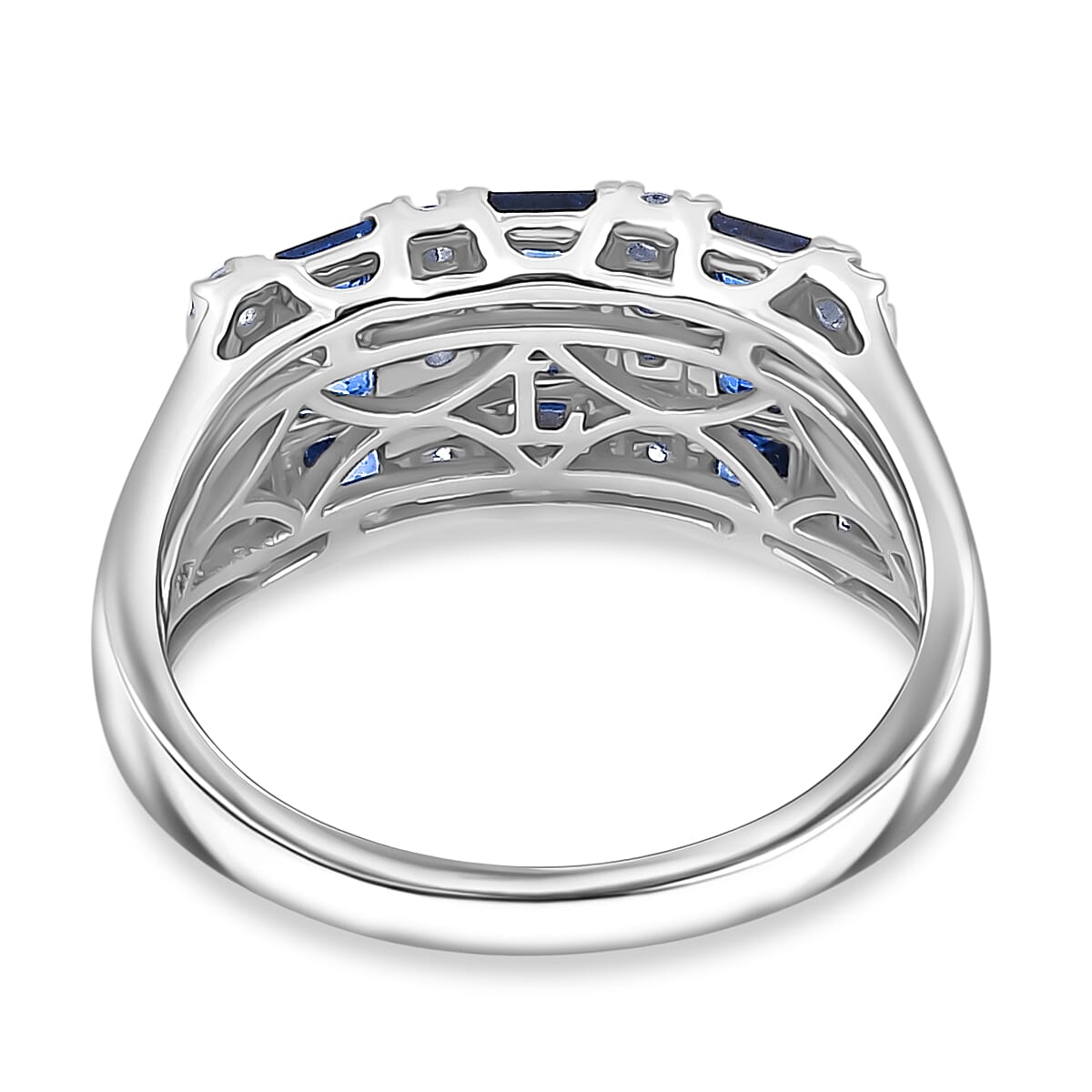 Doorbuster Certified & Appraised 10K White Gold AAA Ceylon Sapphire and Luxuriant Diamond G-H SI 1.36 ctw Band Ring (Size 6.0) image number 4