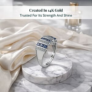  Certified & Appraised 10K White Gold AAA Ceylon Sapphire and Luxuriant Diamond G-H SI 1.36 ctw Band Ring (Size 7.0)