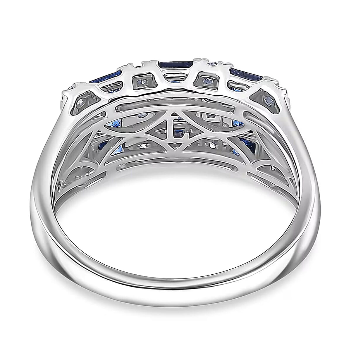  Certified & Appraised 10K White Gold AAA Ceylon Sapphire and Luxuriant Diamond G-H SI 1.36 ctw Band Ring (Size 8.0) image number 6