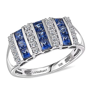  Certified & Appraised 10K White Gold AAA Ceylon Sapphire and Luxuriant Diamond G-H SI 1.36 ctw Band Ring (Size 9.0)