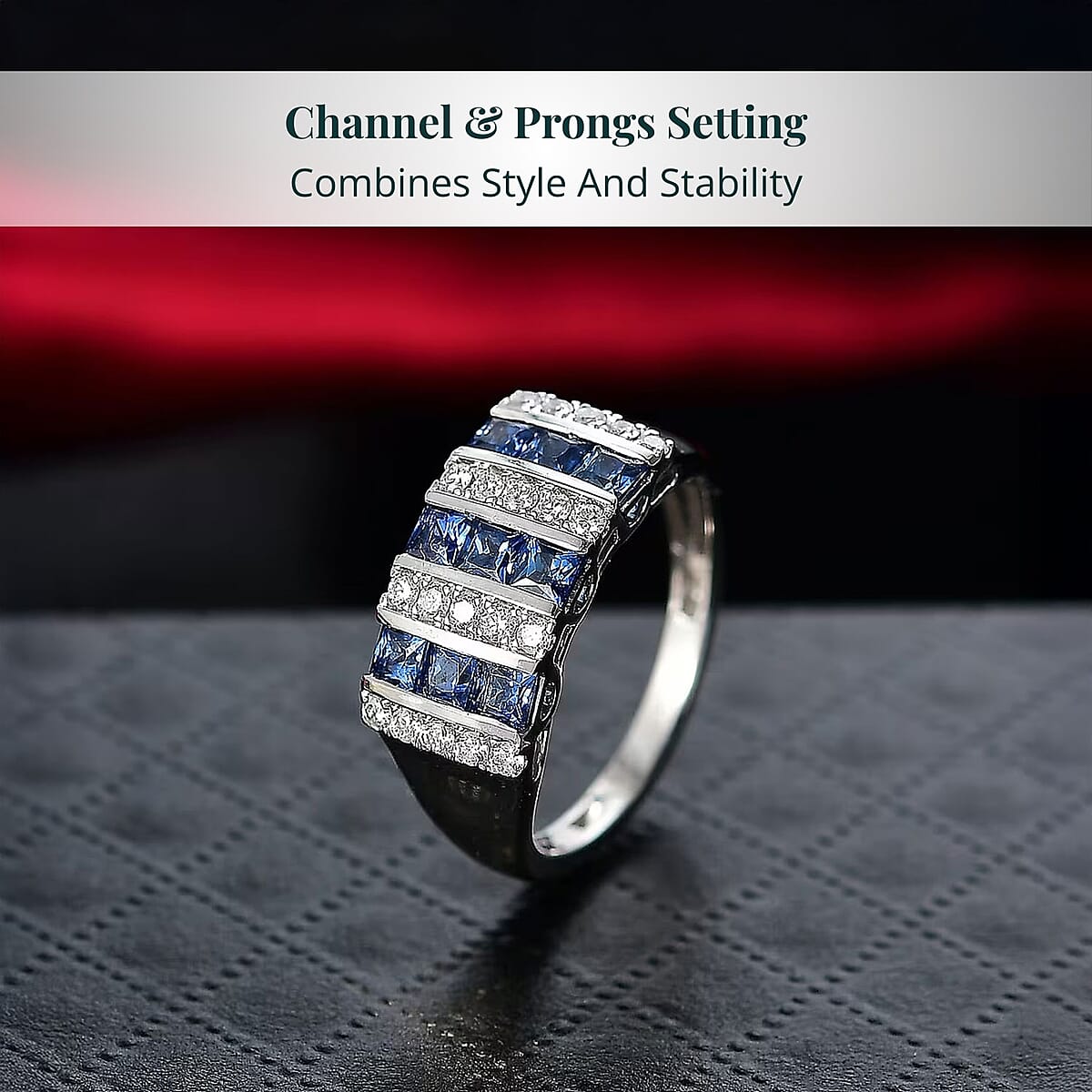  Certified & Appraised 10K White Gold AAA Ceylon Sapphire and Luxuriant Diamond G-H SI 1.36 ctw Band Ring (Size 9.0) image number 3