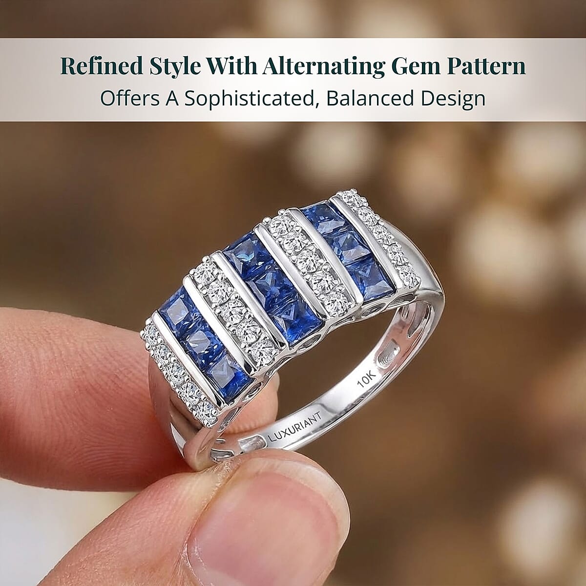  Certified & Appraised 10K White Gold AAA Ceylon Sapphire and Luxuriant Diamond G-H SI 1.36 ctw Band Ring (Size 9.0) image number 4
