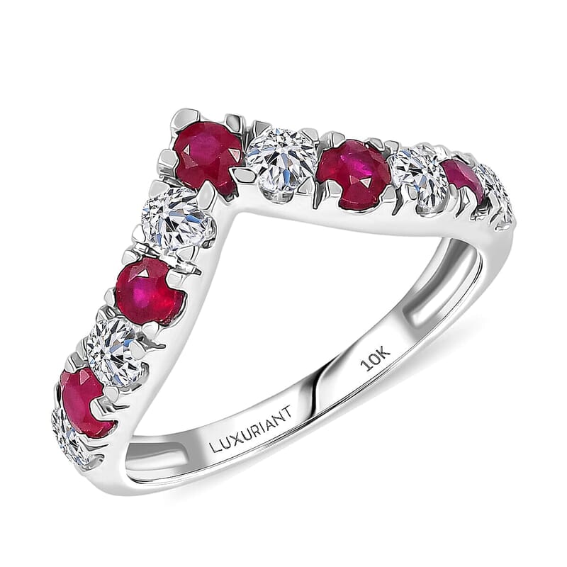 Certified & Appraised AAA Montepuez Ruby, Diamond Ring in 10K White Gold 1.28 ctw (Size 5.5)