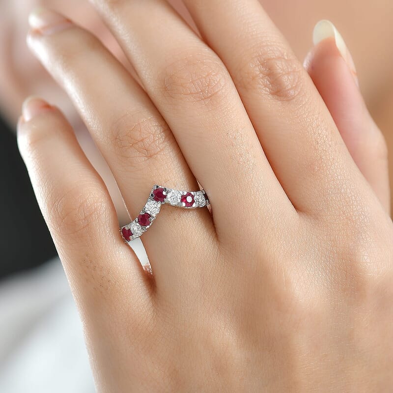 Certified & Appraised AAA Montepuez Ruby, Diamond Ring in 10K White Gold 1.28 ctw (Size 5.5)