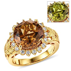 Doorbuster EverTrue Autumn Alexite and White Zircon 5.25 ctw Ring in 18K YG Plated (Size 11.0)