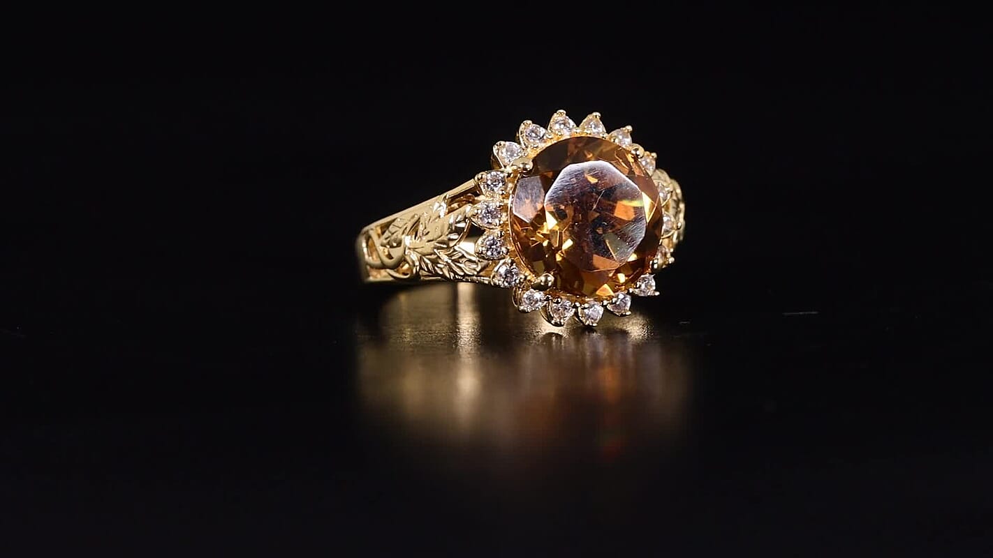 EverTrue Autumn Alexite, White Zircon Ring in 18K YG Plated (Size 7.0) 5.25 ctw