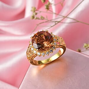 EverTrue Autumn Alexite and White Zircon 5.25 ctw Sunflower Bloom Ring in 18K YG Plated (Size 11.0)